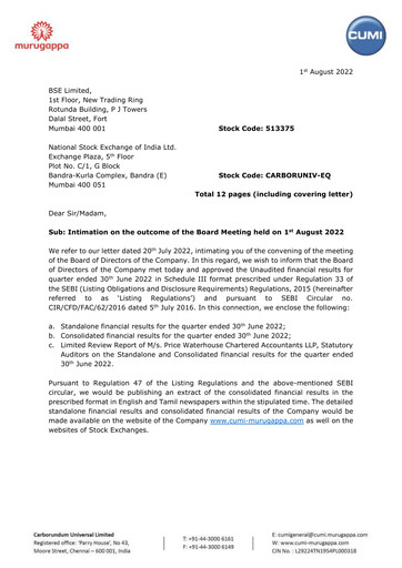 Thumbnail Carborundum Universal Quarterly Report 2022-q2