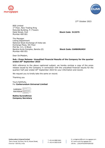 Thumbnail Carborundum Universal Quarterly Report 2023-q2
