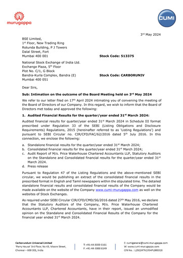 Thumbnail Carborundum Universal Quarterly Report 2023-q4