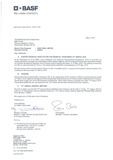 Thumbnail BASF India Financial Statement 2017-2018