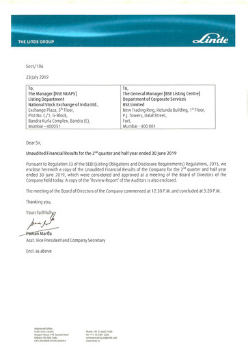 Thumbnail Linde India Quarterly Report 2019-q2