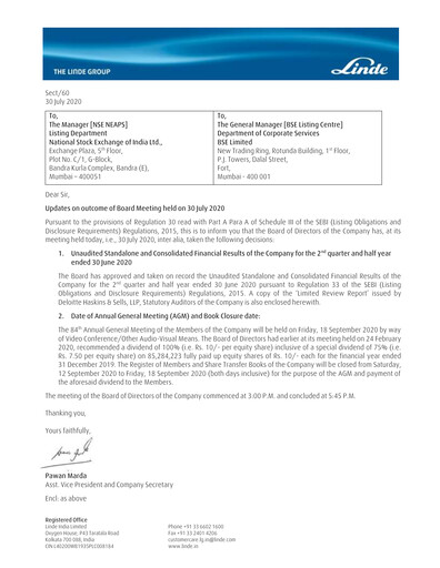 Thumbnail Linde India Quarterly Report 2020-q2