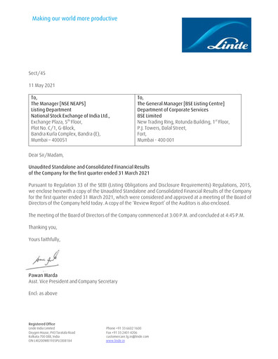 Thumbnail Linde India Quarterly Report 2021-q1