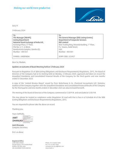 Thumbnail Linde India Quarterly Report 2023-q3