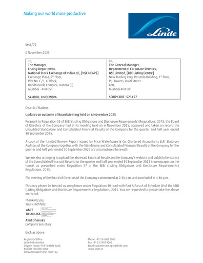 Thumbnail Linde India Quarterly Report 2025-q2