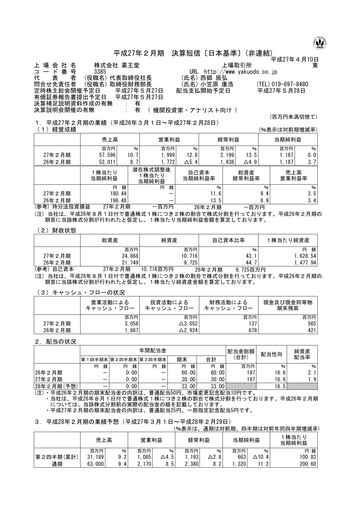 Thumbnail YAKUODO HOLDINGS Financial Statement fy2014