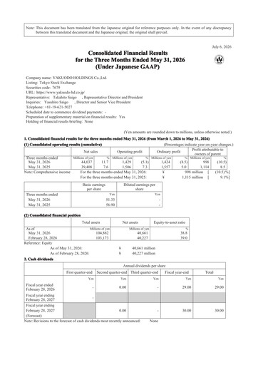 Thumbnail YAKUODO HOLDINGS Quarterly Report fy2027-q1