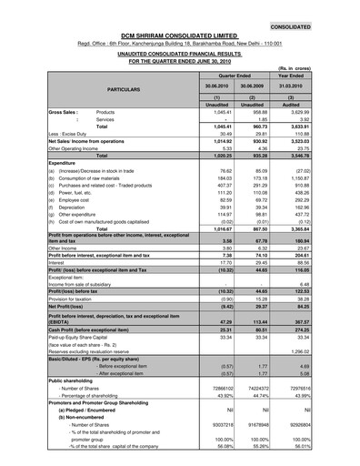 Thumbnail DCM Shriram Quarterly Report 2010-q1