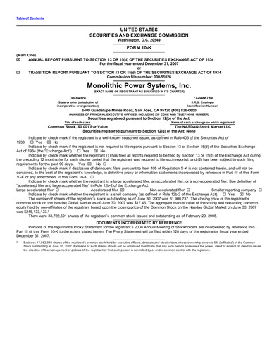 Thumbnail Monolithic Power Systems Annual Report 2007