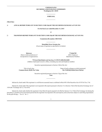 Thumbnail Monolithic Power Systems Annual Report 2015