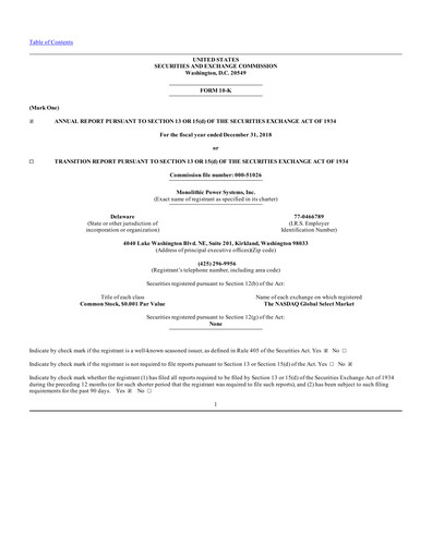Thumbnail Monolithic Power Systems Annual Report 2018