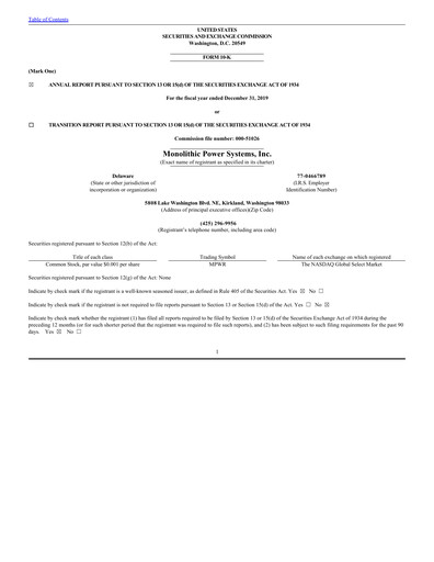 Thumbnail Monolithic Power Systems Annual Report 2019