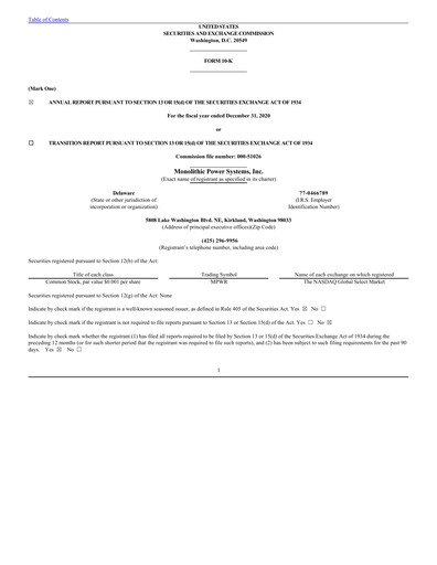 Thumbnail Monolithic Power Systems Annual Report 2020