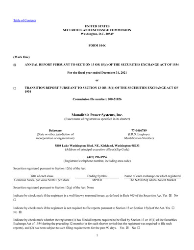 Thumbnail Monolithic Power Systems Annual Report 2021