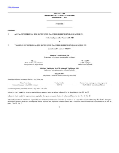 Thumbnail Monolithic Power Systems Annual Report 2022