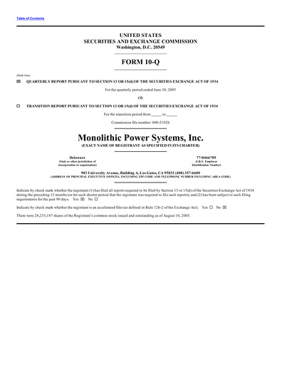 Thumbnail Monolithic Power Systems Quarterly Report 2005-q2