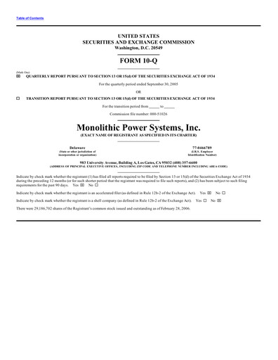 Thumbnail Monolithic Power Systems Quarterly Report 2005-q3