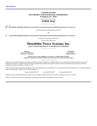 Thumbnail Monolithic Power Systems Quarterly Report 2006-q2