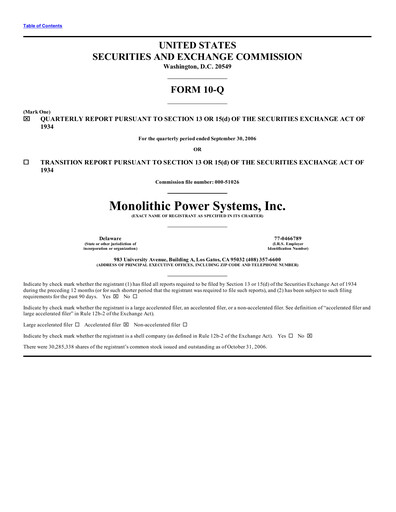 Thumbnail Monolithic Power Systems Quarterly Report 2006-q3
