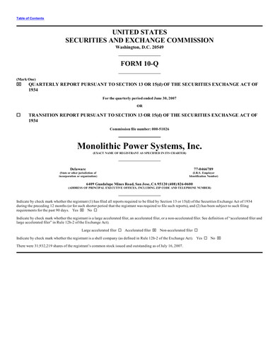 Thumbnail Monolithic Power Systems Quarterly Report 2007-q2