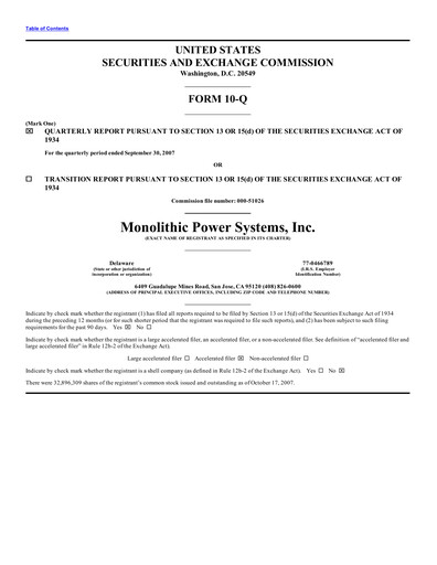 Thumbnail Monolithic Power Systems Quarterly Report 2007-q3