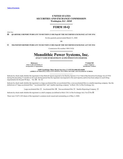 Thumbnail Monolithic Power Systems Quarterly Report 2008-q1