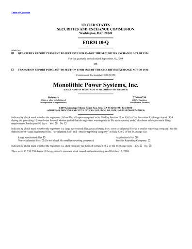 Thumbnail Monolithic Power Systems Quarterly Report 2008-q3