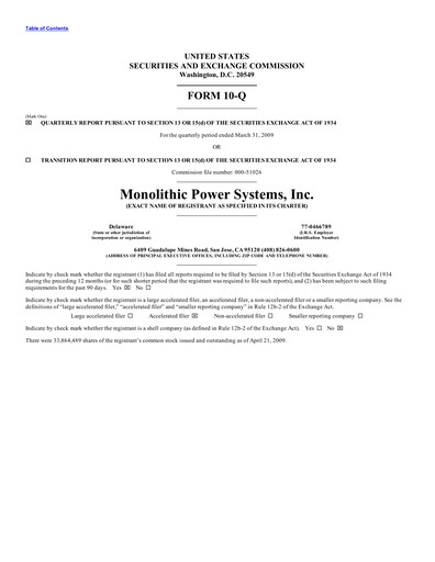 Thumbnail Monolithic Power Systems Quarterly Report 2009-q1