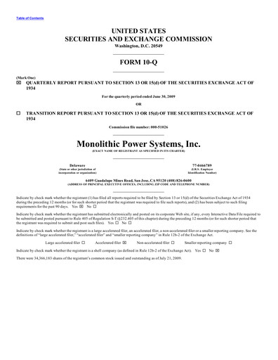Thumbnail Monolithic Power Systems Quarterly Report 2009-q2