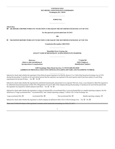 Thumbnail Monolithic Power Systems Quarterly Report 2011-q2