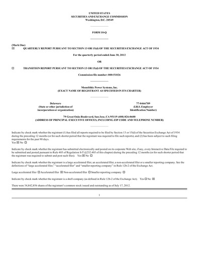 Thumbnail Monolithic Power Systems Quarterly Report 2012-q2