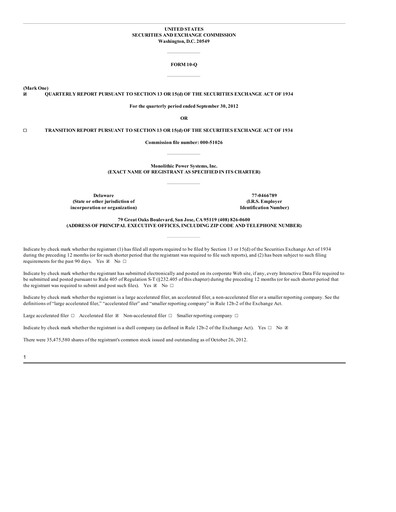 Thumbnail Monolithic Power Systems Quarterly Report 2012-q3