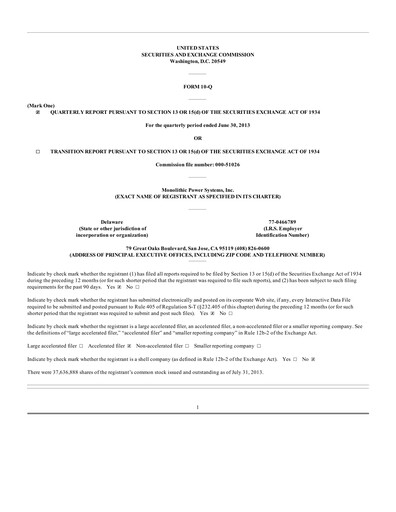 Thumbnail Monolithic Power Systems Quarterly Report 2013-q2