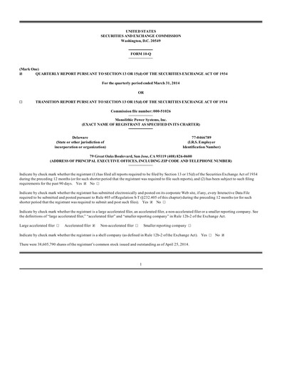 Thumbnail Monolithic Power Systems Quarterly Report 2014-q1