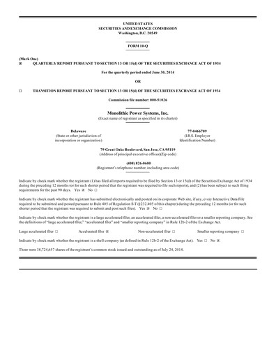 Thumbnail Monolithic Power Systems Quarterly Report 2014-q2