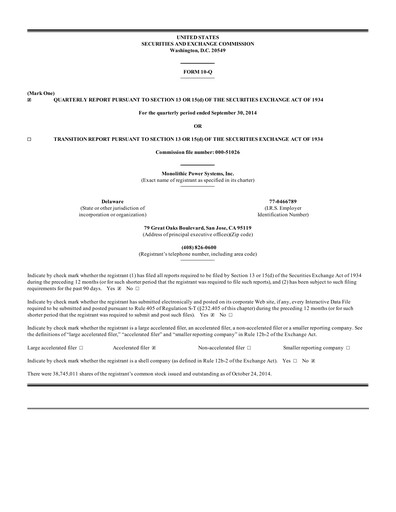 Thumbnail Monolithic Power Systems Quarterly Report 2014-q3