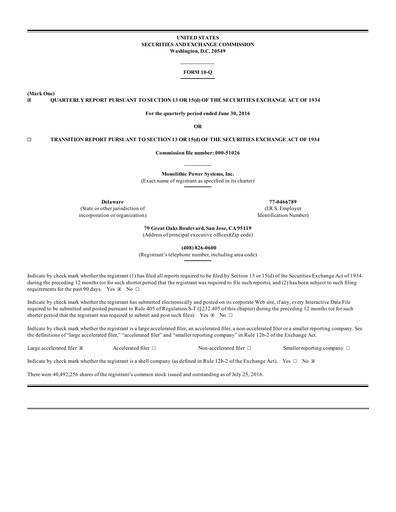 Thumbnail Monolithic Power Systems Quarterly Report 2016-q2