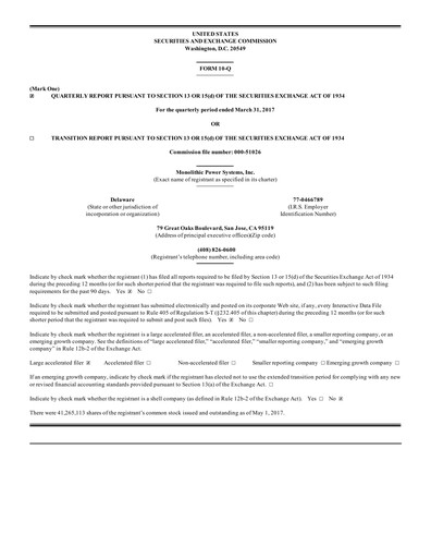Thumbnail Monolithic Power Systems Quarterly Report 2017-q1