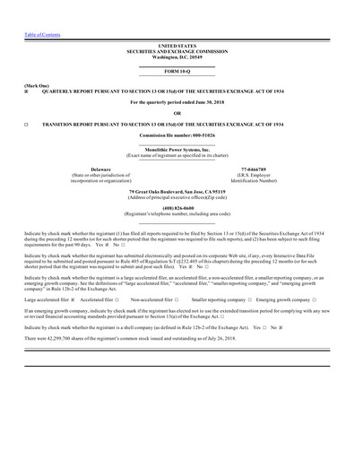 Thumbnail Monolithic Power Systems Quarterly Report 2018-q2