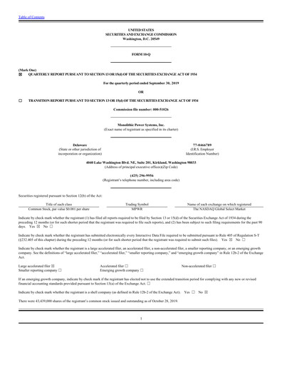 Thumbnail Monolithic Power Systems Quarterly Report 2019-q3