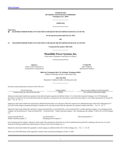 Thumbnail Monolithic Power Systems Quarterly Report 2020-q2