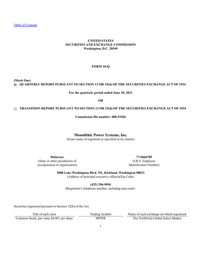 Thumbnail Monolithic Power Systems Quarterly Report 2021-q2