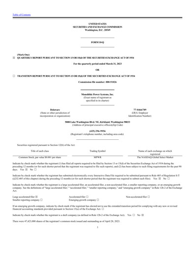 Thumbnail Monolithic Power Systems Quarterly Report 2023-q1