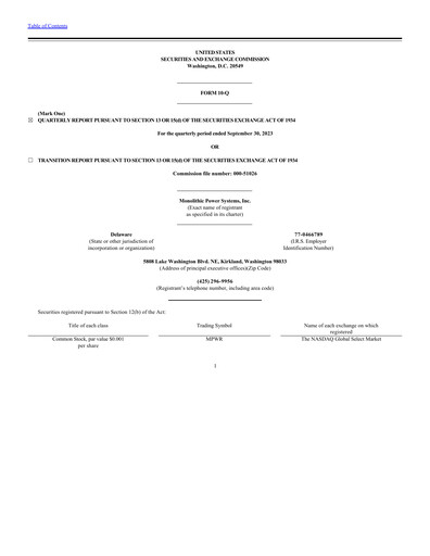 Thumbnail Monolithic Power Systems Quarterly Report 2023-q3
