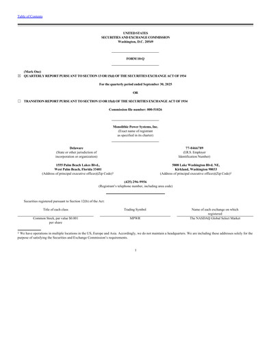 Thumbnail Monolithic Power Systems Quarterly Report 2025-q3