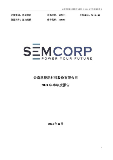 Thumbnail Yunnan Energy New Material Half-year Report 2024
