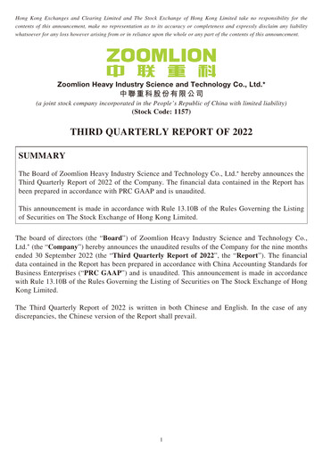 Thumbnail Zoomlion Quarterly Report 2022-q3