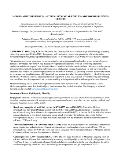 Thumbnail Moderna
 Quarterly Report 2019-q1