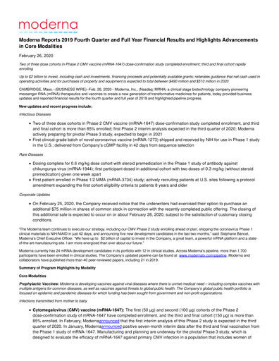 Thumbnail Moderna
 Quarterly Report 2019-q4