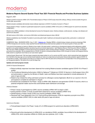Thumbnail Moderna
 Quarterly Report 2021-q2